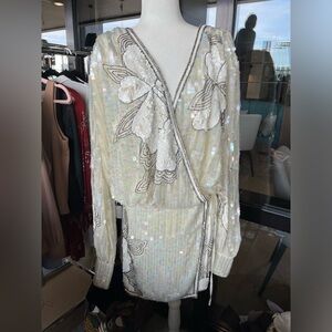 ASOS DESIGN sequin embellished mini dress with floral embellished artwork